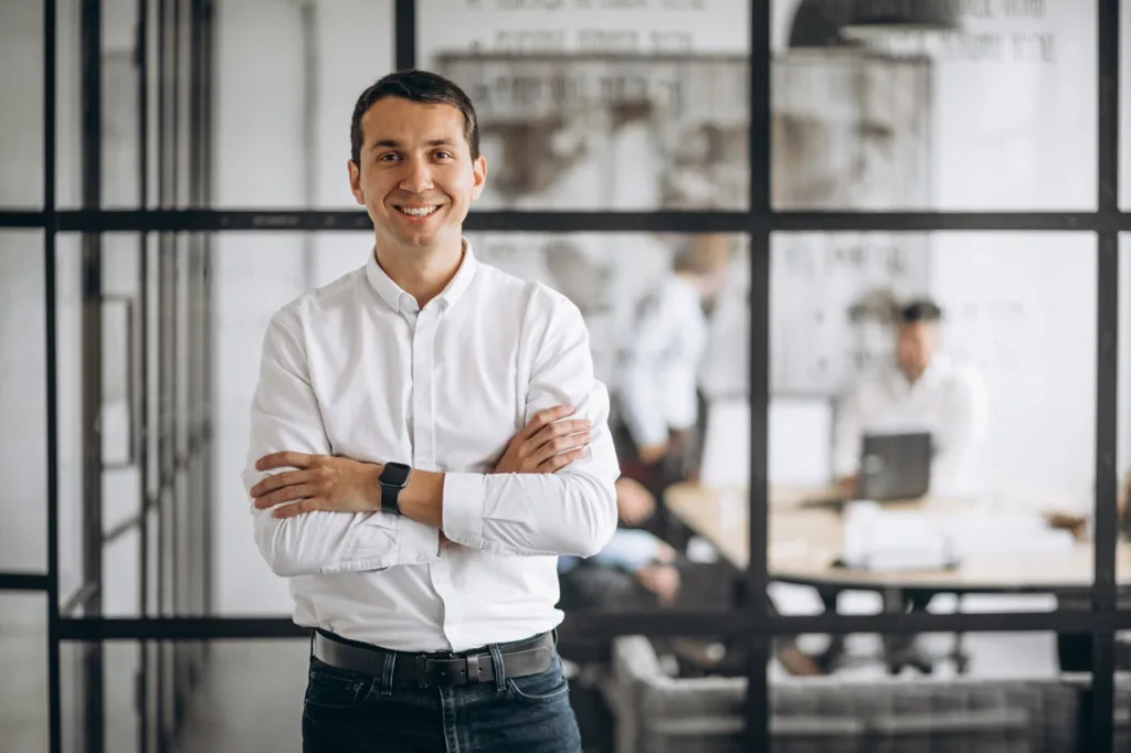 businessman in front of meeting room