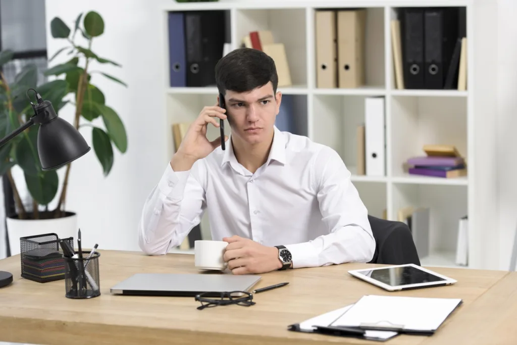 small business owner speaking to hr on phone