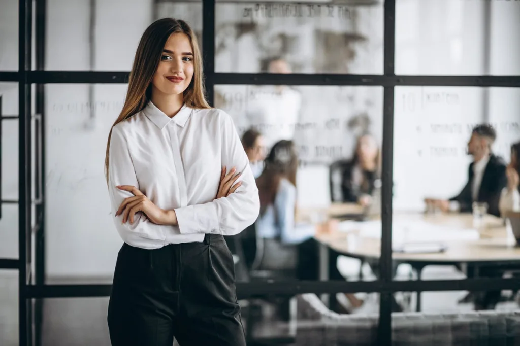 woman in front of meeting room